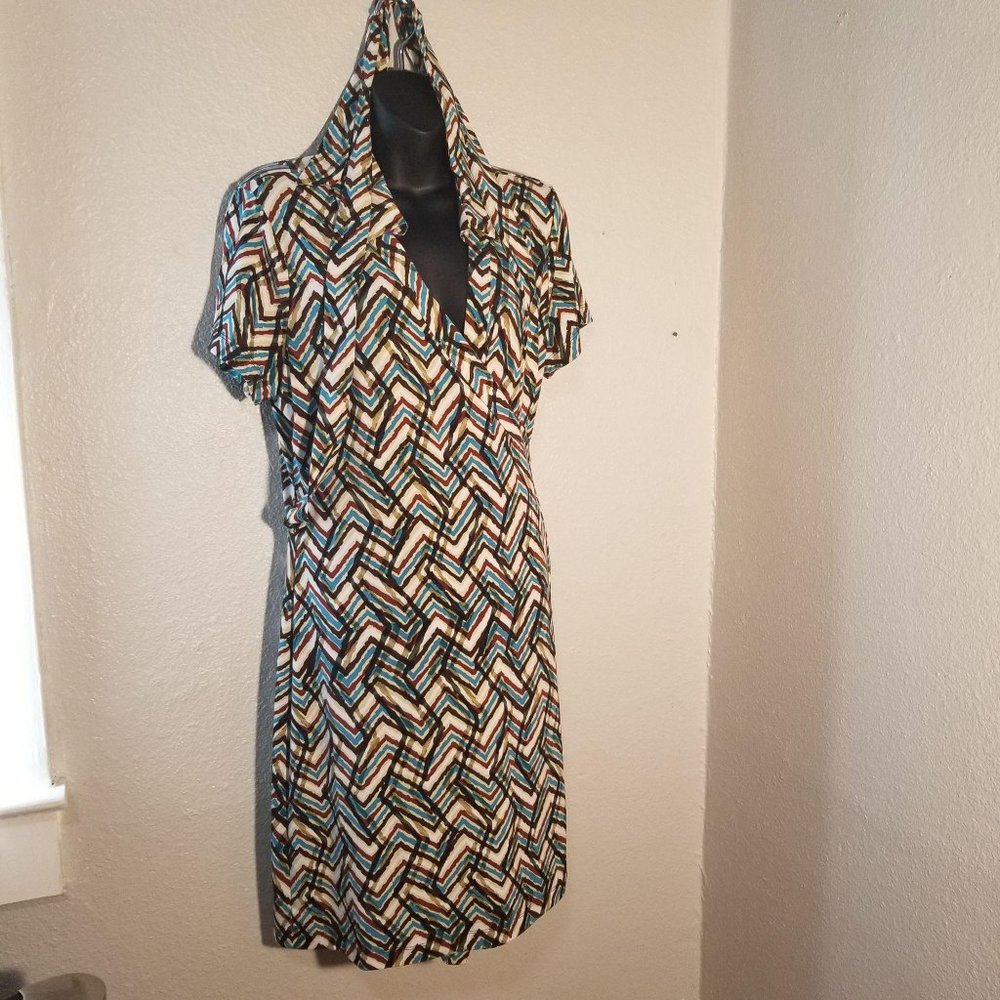 Calvin Klein Wrap Dress Size 14 Short Sleeve Multicolor Women's